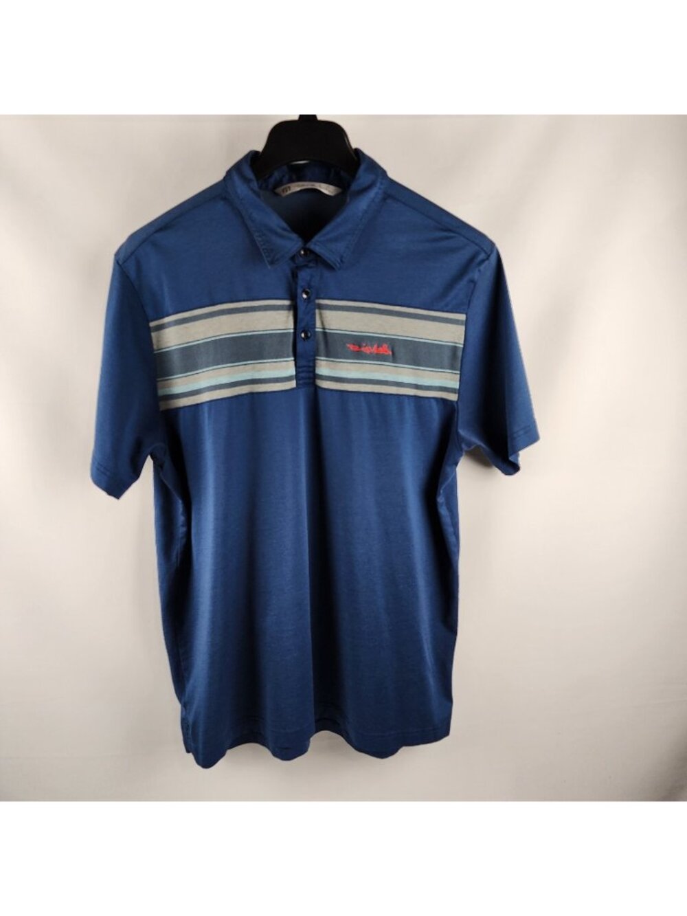 Travis Mathew Shirt Men XL Blue Multi Stripe Golf S/S Polo